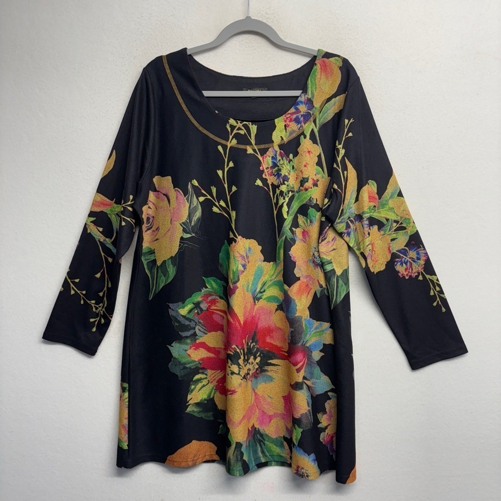 Radzoli Tunic‎ Blouse 1X Floral Black